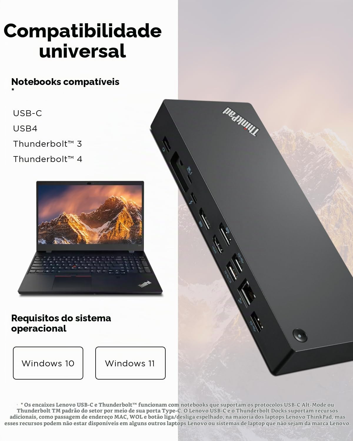 Doca Universal Thunderbolt 4 Lenovo - Preta, USB-C, Thunderbolt 4
